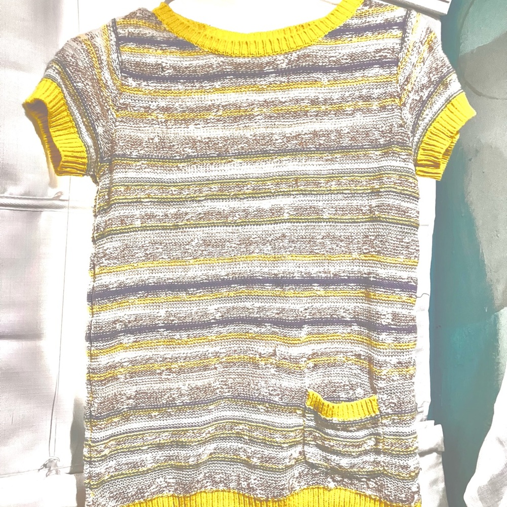 Anthropology Giuliana Leila -Sleeve Knit Top in Yellow, Sky Blue and Gray